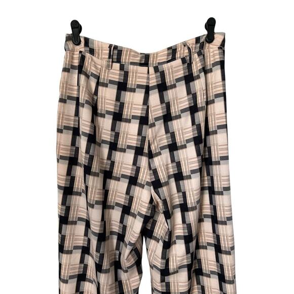 Pretty Garbage Pants Womens Size L Black Beige Checkered Plaid Wide Leg Boho - Picture 7 of 16